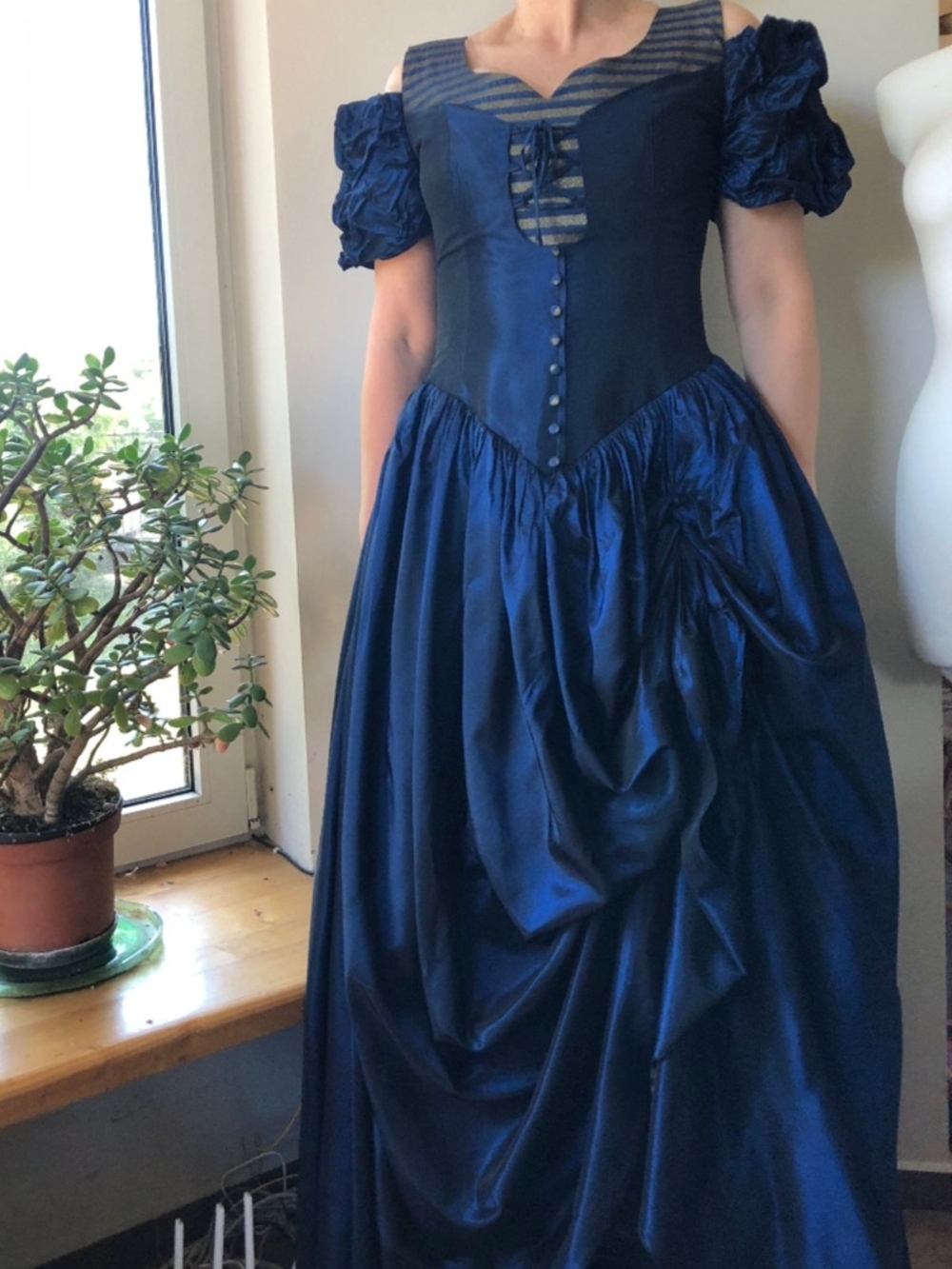 Elegant Navy Blue Iridescent Vintage Women's Dress